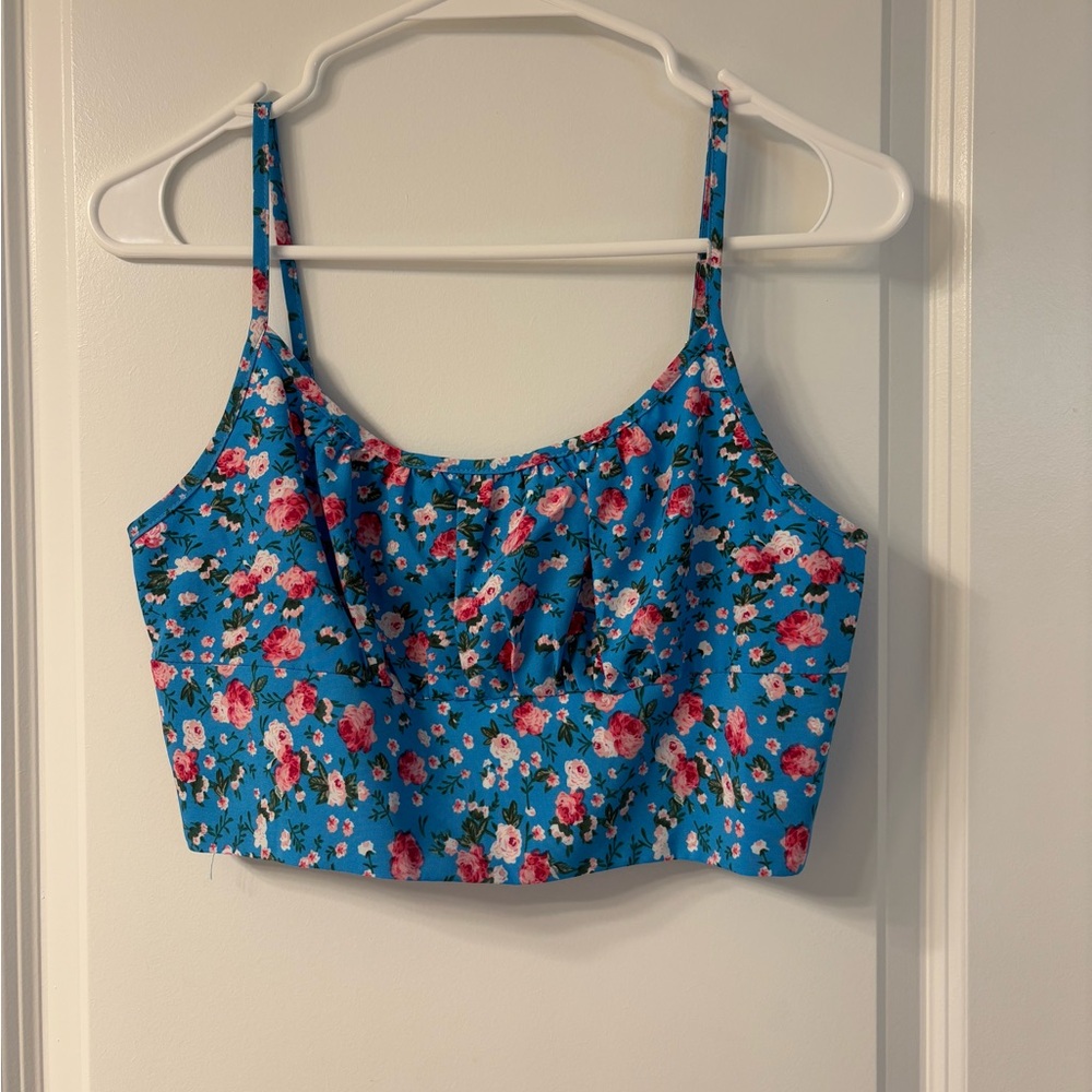 SHEIN Blue and Red Ruched Crop Camisole